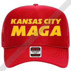 Trump Kansas City Maga Chiefs Custom Mash Up Logo Foam Trucker Hat RED
